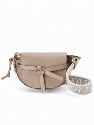 Loewe Mini Gate Dual Bag In Soft Calfskin And Jacquard Gray