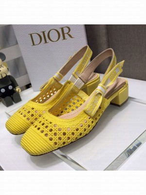 Dior x Moi Slingback Pumps 3cm in Yellow Cannage Embroidered Mesh Spring/Summer 2021 Collection