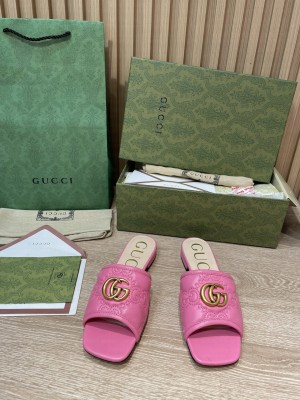 Gucci GG Lambskin Leather ‎Slide Sandals 2022 Collection,Rose