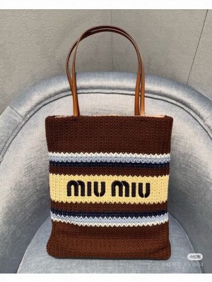 miumiu Raffia effect woven tote bag 5BG248-4