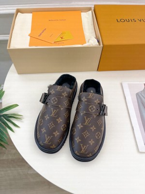 Louis Vuitton LV Cosy Flat Comfort Clog Mules in Brown Monogram Canvas and Wool 2024