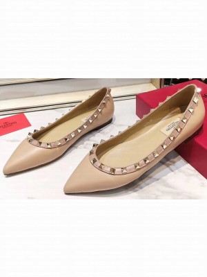 Valentino Rockstud Ballet Flats Ballerinas in Leather Nude