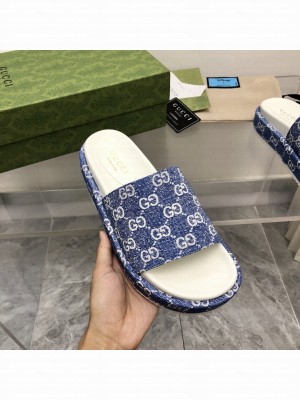 Gucci Women's Blue Denim platform slide sandal 2022 Collection 