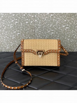VALENTINO VLOGO SIGNATURE RAFFIA Shoulder Bag 03221 brown