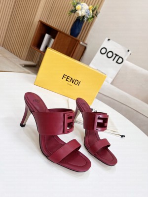 Fendi Calfskin Signature Slide Sandals Mule 2022 Collection Red