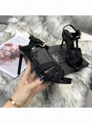Saint Laurent Crystal Fabric High- Heel Sandals 10cm Black 02 2021 Collection