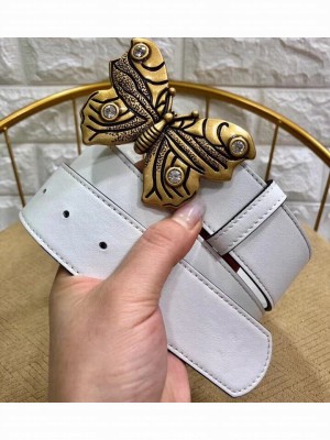 Gucci Width 4cm Leather Belt White with Butterfly Buckle
