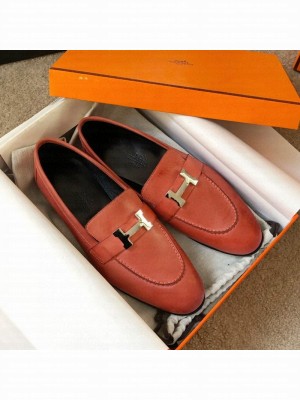 Hermes Paris Lambskin Flat Loafers Orange 2020 Collection