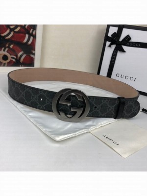 Gucci GG Canvas Belt 40mm with Interlocking G Buckle Black/Grey  Collection