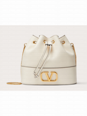 VALENTINO VLOGO SIGNATURE Lambskin Mini Bucket Bag FI16 white