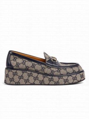Gucci Women's Horsebit Wedge Loafer 794316 Dark Blue