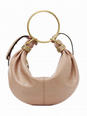 Chloe Small Bracelet Hobo Bag In Grained Leather Apricot