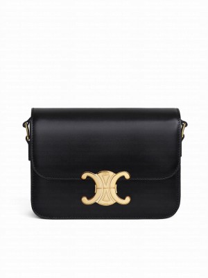 Celine Teen Triomphe Bag In Shiny Calfskin Black