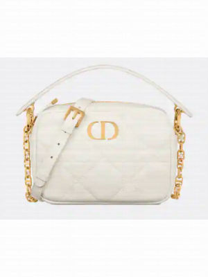 Small Dior Caro Top Handle Camera Bag Latte Macrocannage Calfskin M3352U