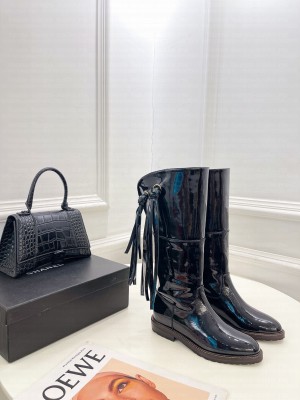Chanel Patent Leather Tassel Boots Black