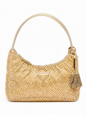 Prada Satin Mini-bag With Crystals 1BC515 Golden