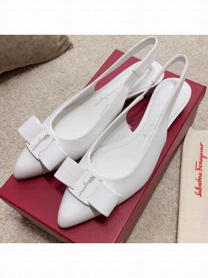 Salvatore Ferragamo Viva Lambskin Bow Slingback White Spring/Summer 2021 Collection