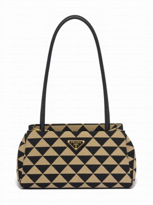 Prada Small Embroidered Fabric Prada Symbole Bag Apricot