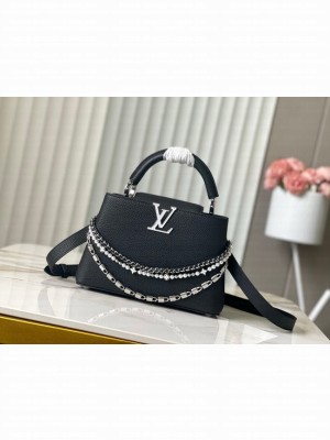 Louis Vuitton Ostrich Capucines BB M12345 black&Silver-toned