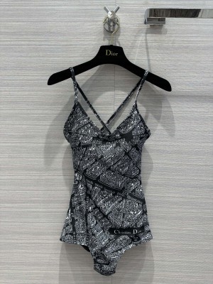 Christian Dior ONE-PIECE SWIMSUIT White and Black Technical Fabric with Plan de Paris Motif 02
