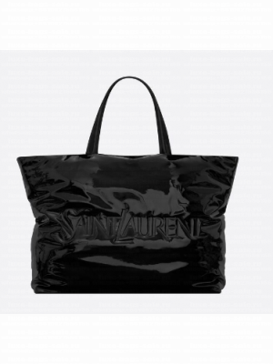 SAINT LAURENT MAXI TOTE IN PATENT CANVAS 756269 BLACK