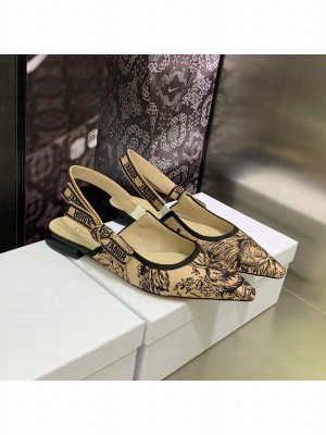 Dior J'Adior Slingback Flats in Beige/Black Multicolor Embroidered Cotton with Jardin Botanique Motif 2023