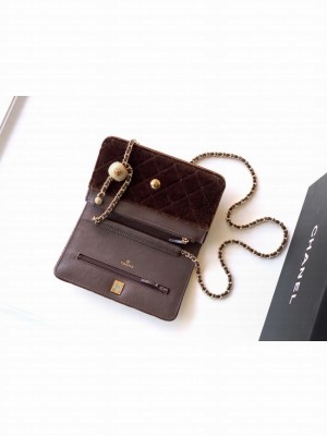 Chanel velvet Wallet On Chain AP1450 dark brown