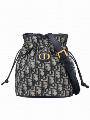 Christian Dior 30 Montaigne Mini Bucket Bag with Drawstring Dark Blue
