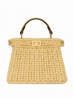 Fendi Sand Leather And Interlaced Fibre Bag 8BN335 Apricot