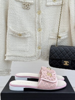 Chanel Crochet Flat Slides Sandal with Foldover G45474 Pink 2025