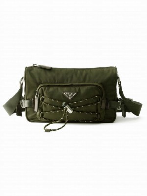 Prada Speedrock Re-Nylon and Leather Shoulder Bag Dark Green