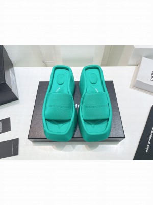 Alexander Wang Fabric Platform Wedge Slide Sandals 2022 Collection,Green