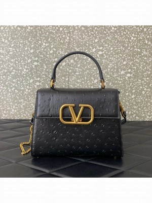 VALENTINO VSLING small Ostrich pattern Shoulder bag WB0F53 black