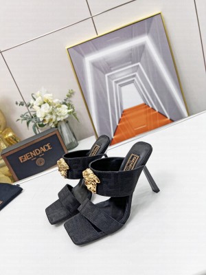 Versace x Fendi 11cm Fendace FF Fabric Slide Sandals 2022 Collection 020