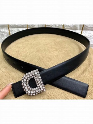 Dior Width 3cm Crystal D Buckle Belt Black