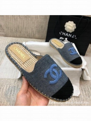 Chanel Denim Espadrilles Mules G37482 Grey  2021 Collection