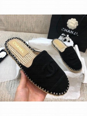Chanel Denim Espadrilles Mules G37482 Black  2021 Collection