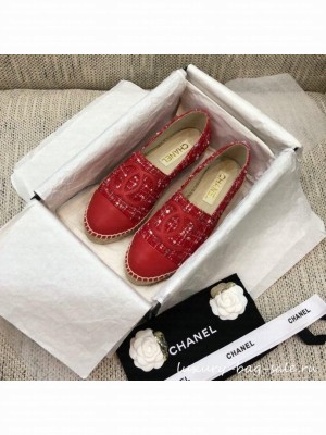 Chanel Tweed Flat Espadrilles G29762 Red  2021 Collection