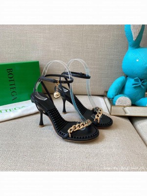 Bottega Veneta Dot Leather Chain Sandals 9cm Black  2021 Collection