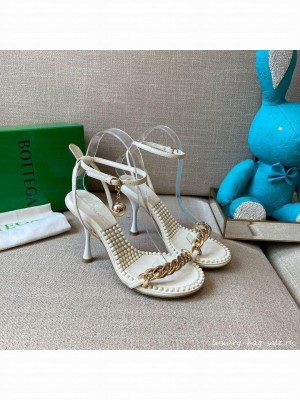 Bottega Veneta Dot Leather Chain Sandals 9cm White  2021 Collection