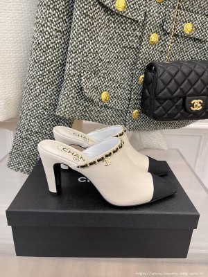 Chanel Heel 8cm Chain Mule White Spring 2022 Collection