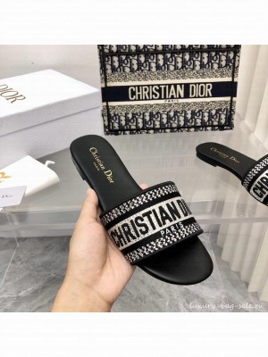 Dior Dway Slide With Crystal Embroidered Cotton Black 2022 Collection