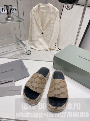 Balenciaga Unisex Logo Platform Slide Sandals 5cm 2023 010