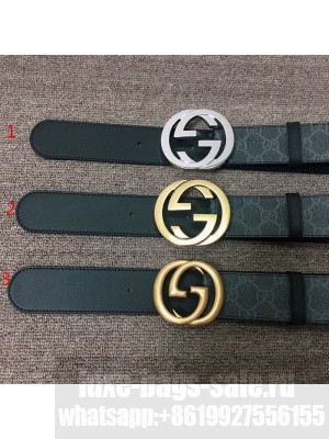 Gucci GG Canvas and Calfskin Belt 38mm with GG Buckle Black 2020 Collection