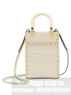 Fendi Mini Sunshine Shopper Leather Bag 8BS051 Cream