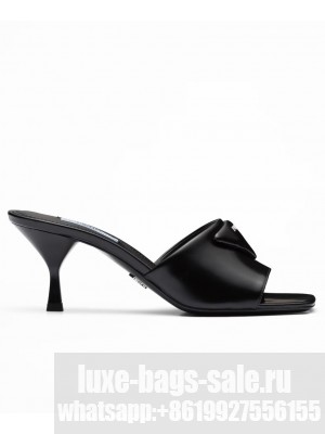 Prada Women's Brushed Leather Heeled Slides 1XX590 Black
