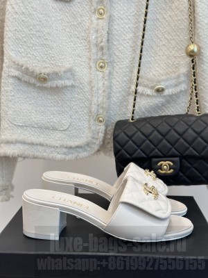 Chanel 5cm Lambskin Slide Mule White