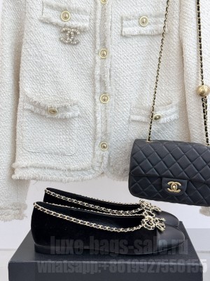 Chanel Velvet Ballet Flats with Chain Bow Black 2025