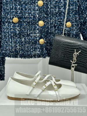 CELINE LES BALLERINES CELINE CRISS-CROSS BABIES BALLERINA IN PATENT CALFSKIN WHITE