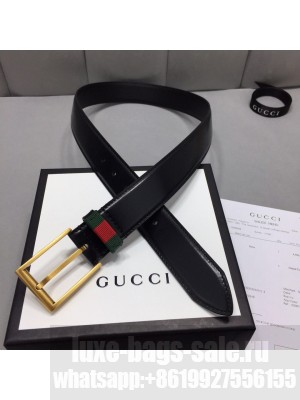 gucci 3.5cm width men's leather belt with web black 495125